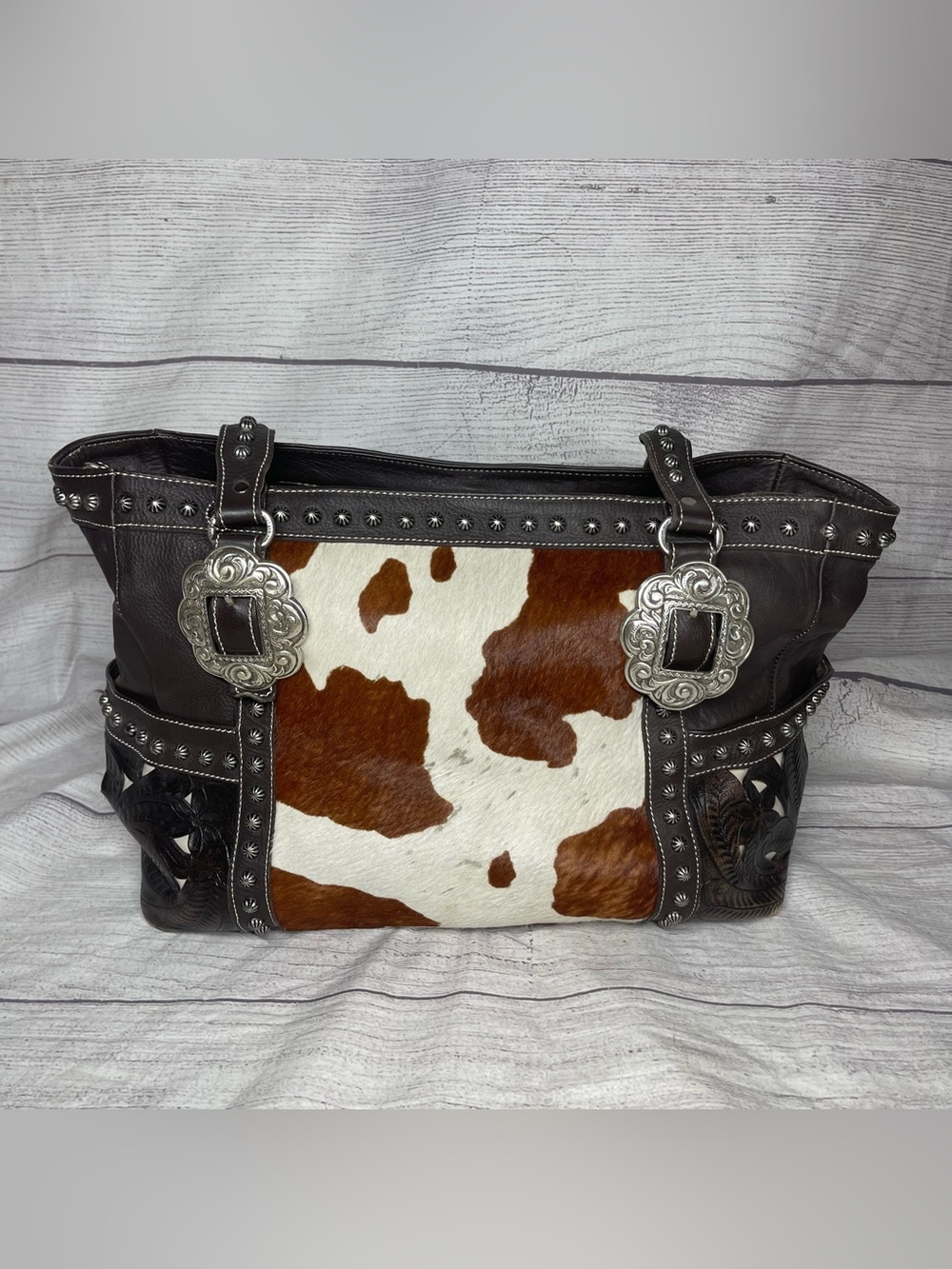 American West Brown Genuine Leather Cowhide Extra Large Travel Shoulder Bag